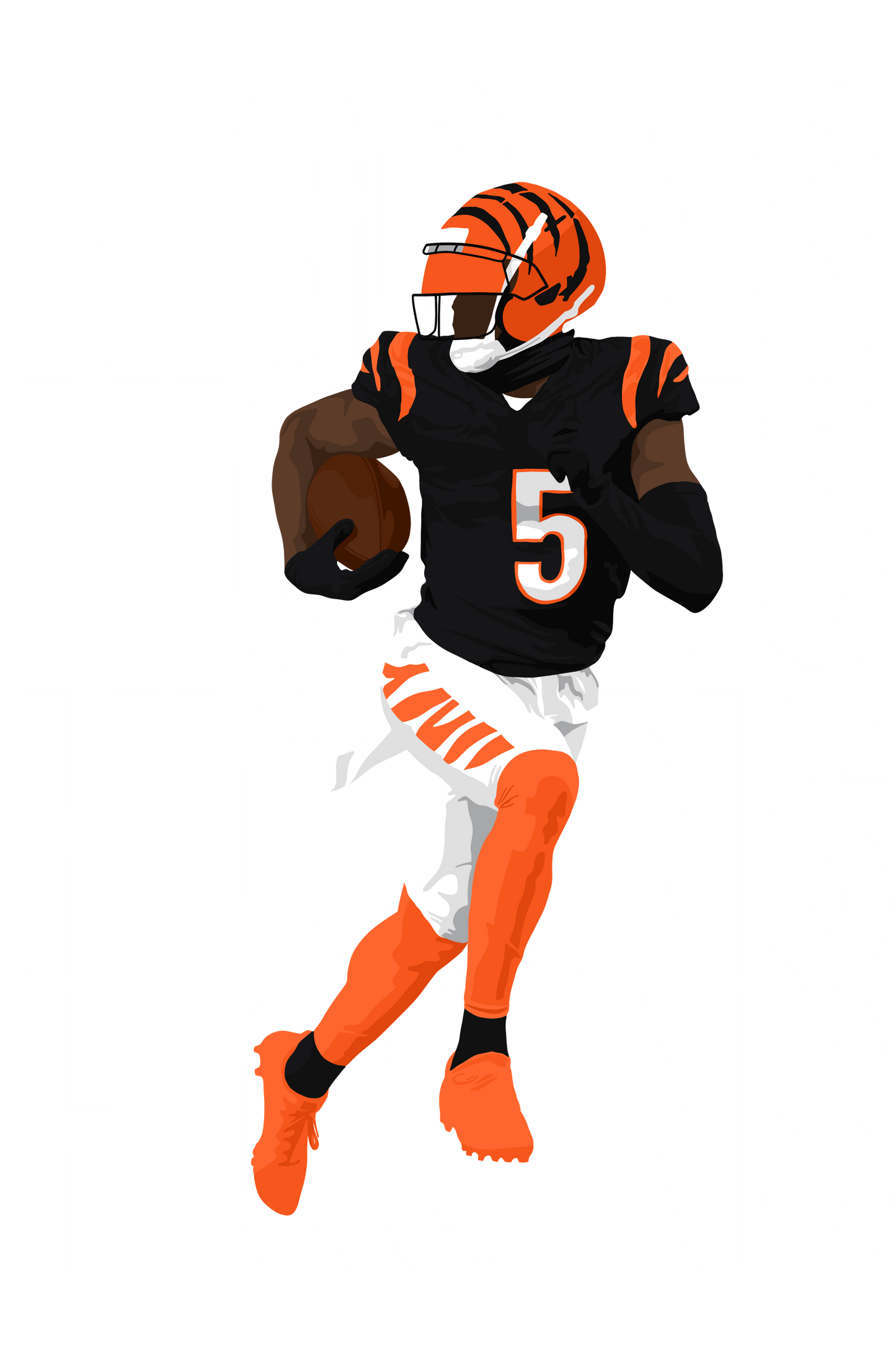 Football player in black and orange uniform with number 5 on a white background